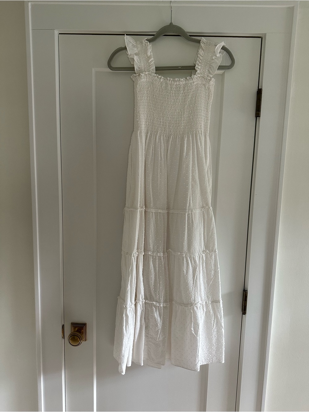 Smocked Ruffle Strap White Maxi Dress